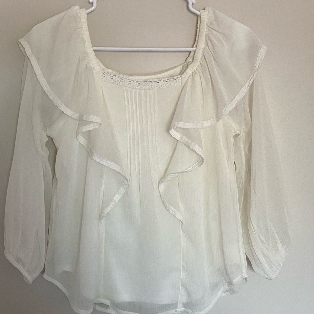 Madison Cream Ruffled 3/4 Sleeve Blouse women size xs